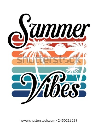 Summer Vibes Typography t-shirt design, Summer vibes vintage vector illustration print design, sunshine beach artwork, summer good vibes tree and sun print t shirt design