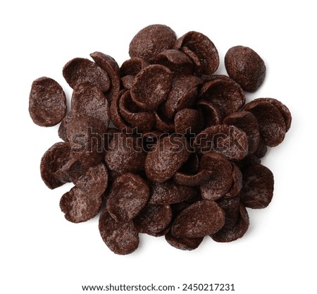 Breakfast cereal. Tasty chocolate corn flakes isolated on white, top view
