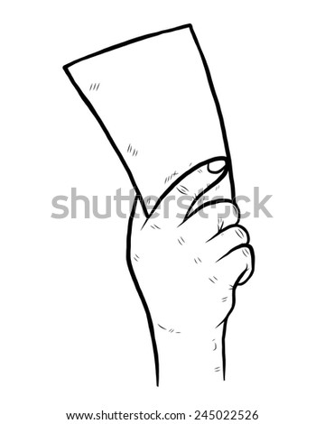 hand holding card for sport game / cartoon vector and illustration, black and white, hand drawn, sketch style, isolated on white background.