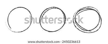 Circle scribble highlight pencil sketch frame set vector graphic illustration, black round scrawl drawn line shape doodle ring, grungy marker circular stroke border image clip art