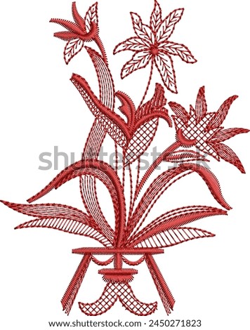 Fantasy flowers in retro, vintage, jacobean embroidery style. Clip art, set of elements for design Vector illustration. Tropical Embroidery Art