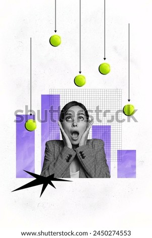 Vertical photo collage of astonished panic inexperienced girl watch arrow down money loss dollar inflation isolated on painted background Royalty-Free Stock Photo #2450274553