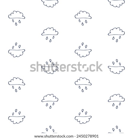 A cloud with rain drawn by hand. A cute, minimalist set of wall art for the children's room. Seamless pattern collection. Children's design by Doodle.