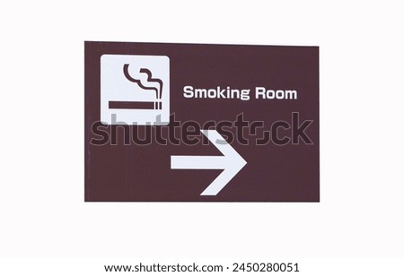 Symbol or Sign smoking room white, brown arrow showing way isolated on white background. Smoking area zone, Smoking sign. Unidentified people smoke in designated smoking area.