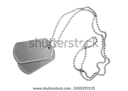 Necklace Military Army Style Chain Mens Pendant isolated on white photo studio background for mockup.