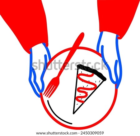 Hand Vector Holding Plate with Pizza and Fork Illustration