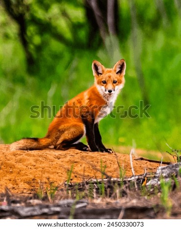 Red Fox in Green Forest, Vibrant Wildlife Photography, Animal Portrait, Nature Beauty, Outdoor Wilderness, Wildlife Enthusiast’s Choice, Wall Art, Digital Content, Ecosystem Depiction, Nature Enthusia