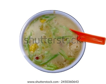 Cendol is an iced sweet dessert that contains droplets of pandan-flavored green rice flour jelly, coconut milk, and palm sugar syrup. It is commonly found in Malaysia.