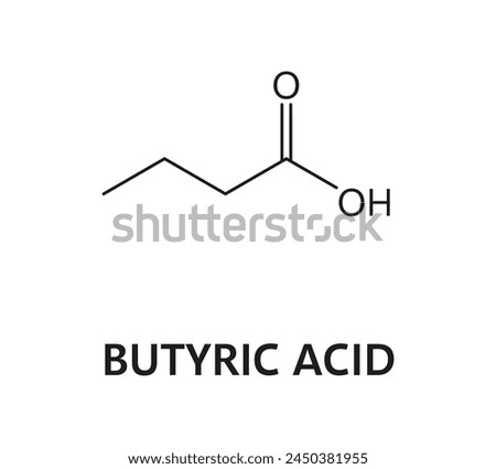 Butyric acid molecule formula of chocolate chemical and molecular structure, vector icon. Butyric or butanoic acid molecular bond structure and atom connection of chocolate flavoring ingredient Royalty-Free Stock Photo #2450381955