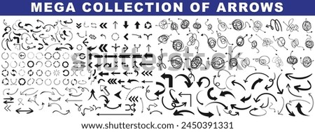 Arrows icon mega collection, arrow vector designs. Direction, movement symbols for interfaces, presentations, infographics. Diverse, intricate, simplistic shapes Royalty-Free Stock Photo #2450391331