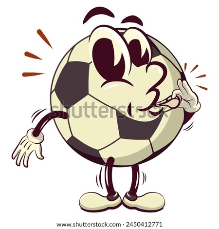 football soccer ball cartoon vector isolated clip art illustration mascot blowing a whistle, vector work of hand drawn
