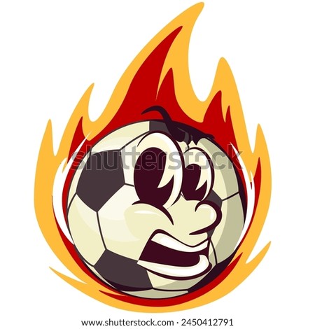 football soccer ball cartoon vector isolated clip art illustration mascot angry and burning, vector work of hand drawn