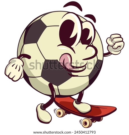 football soccer ball cartoon vector isolated clip art illustration mascot playing skateboarding, vector work of hand drawn
