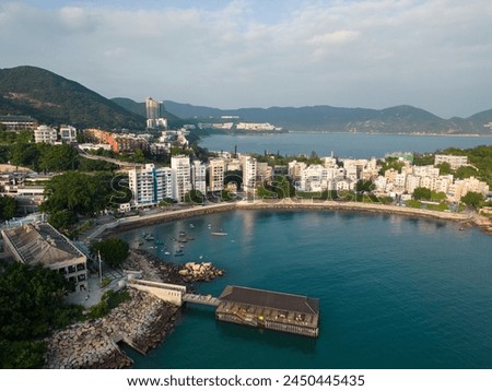 Stanley, Hong Kong: Aerial view of the Stanley seafront town and peninsula in the south of Hong Kong island in China