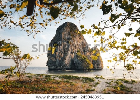 Railay Beach with rocky mountains in the evening,holiday sea scenery