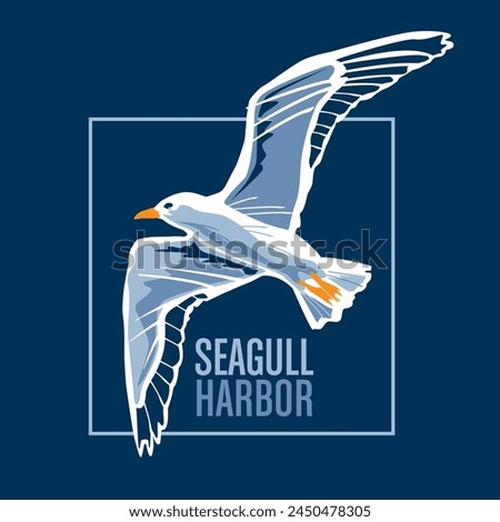 
Drawing of a seagull flying on a dark blue background Royalty-Free Stock Photo #2450478305