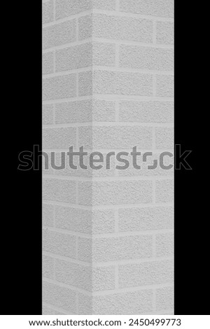 Brick grey column angle architecture abstract pattern detail element object exterior on black background isolated.