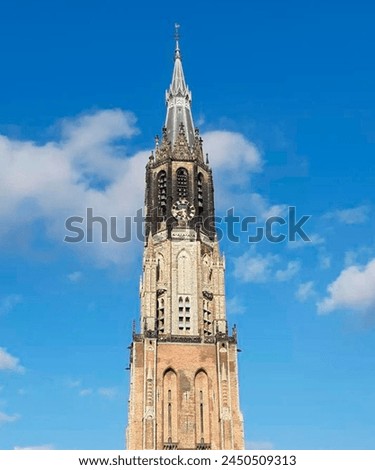 Ancient church in Delft, Netherlands,Leaning Tower of Pisa in Holland ,ancient architecture