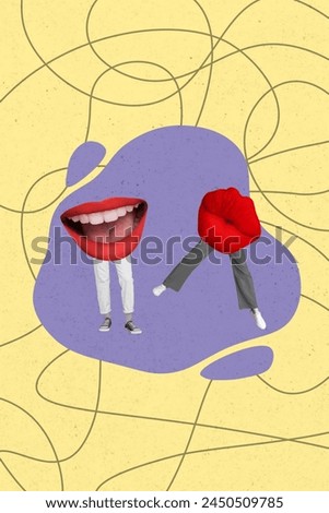 Composite sketch image artwork collage of two young red lips mouth incognito person couple friends gossip together talk rumor rest relax Royalty-Free Stock Photo #2450509785