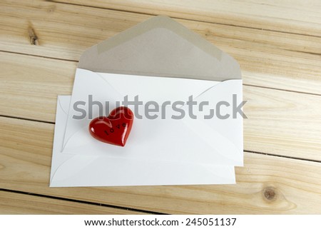 Envelope with red heart for valentine day
