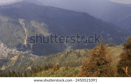 panoramic view lush green himalaya mountains foothills from simana basti view point, at the international border of india and nepal, darjeeling, india Royalty-Free Stock Photo #2450521091