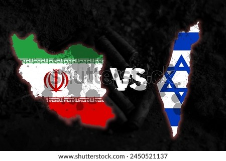 Iran vs Israel war. Israel vs Iran attacking arrows concept flags. Iran and Israel political conflict, economy, war crisis, relationship, trade concept. Muslims vs Jews war.