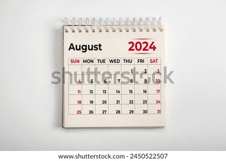 August 2024. Resolution, strategy, solution, goal, business and holidays. Date - month August 2024. Page of annual monthly calendar - August 2024