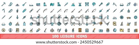 100 leisure icons set. Color line set of leisure vector icons thin line color flat on white