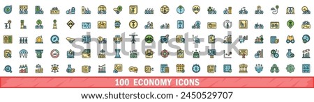 100 economy icons set. Color line set of economy vector icons thin line color flat on white