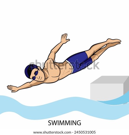 Athlete swimmer isolated on white background in cartoon style. Vector illustration.