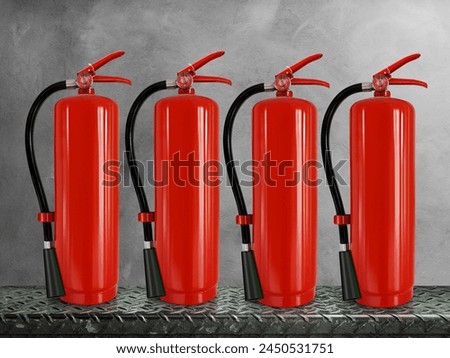 Fire extinguisher on steel, cement background