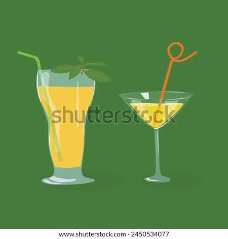 Cocktail vector. Glass of juice, cocktail. Summer drink clip art. Cartoon flat vector isolated on white background.