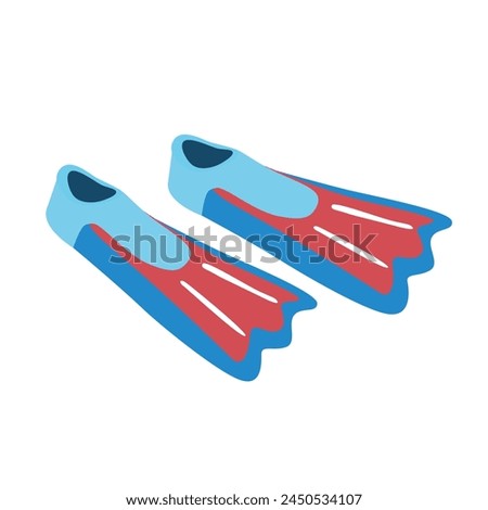 Diving flippers vector illustration. Diving finns clip art. Snorkeling equipment. Summer element. Hello summer concept. Ocean discovery tool. Cartoon flat vector isolated on white background.