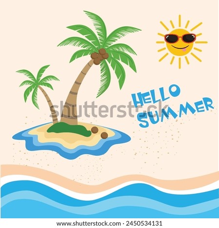 Coconut palm tree vector. Summer element. Hello summer concept. Cartoon flat vector isolated on white background.