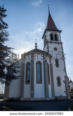 
church in Murten architecture, baroque, building, church, church steeple, kirche, steeple, vertical format Royalty-Free Stock Photo #2450547085