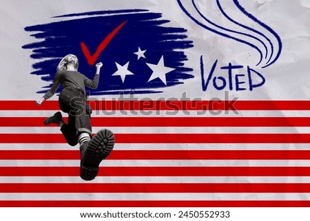 Creative picture collage young running girl footwear election candidate voter checkbox referendum agitation drawing background