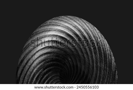 Flexible corrugated pipe. Close-up photo with spiral architecture. Abstract modern industry or technology object. Geometric background with distorted structure of multiple rings. Deformation of volute