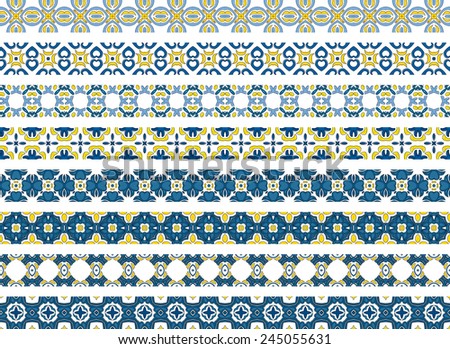 Set of eight illustrated decorative borders made of Portuguese tiles