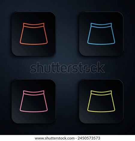 Color neon line Skirt icon isolated on black background. Set icons in square buttons. Vector