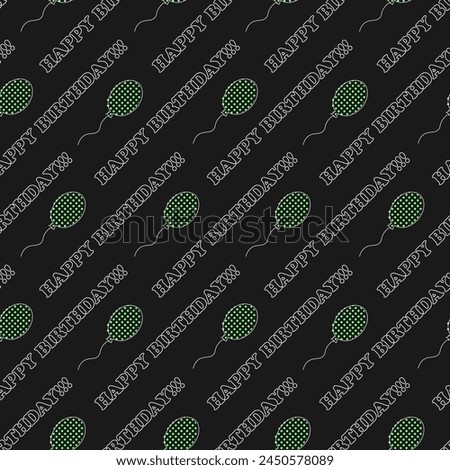 Beautiful modern colorful festive pattern with balls and happy birthday text. For print, seamless texture	