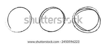 Circle scribble highlight pencil sketch frame set graphic illustration, black round scrawl drawn line shape doodle ring, grungy marker circular stroke border image clip art