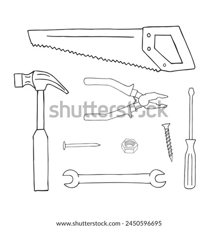 Vector set of hand drawn sketch outline doodle instruments isolated on white background