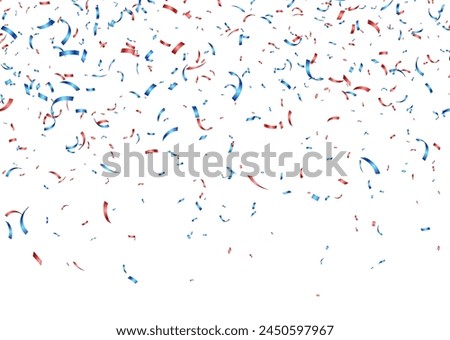Blue and red confetti, falling paper ribbons, USA 4th of July celebration decoration, Independence Day background. Vector illustration.