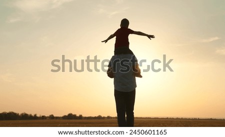 silhouette father carrying child boy his shoulders sunsethappy family, family outdoor activity, child piggyback father, bonding family silhouette., father and son play, childhood adventure piggyback