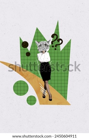Composite trend artwork sketch image photo collage of young confused uncertain businesswoman headless leopard head instead ask question Royalty-Free Stock Photo #2450604911