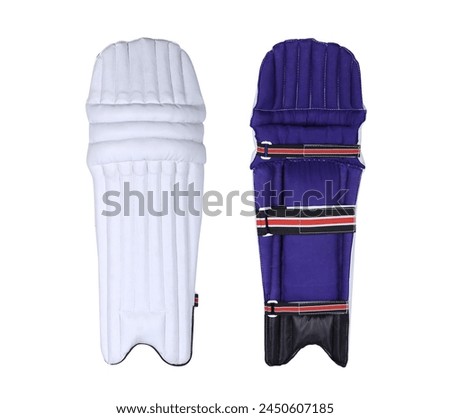 cricket leg guard front back angle isolated on white background.