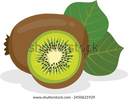 Fresh kiwi with green leaves