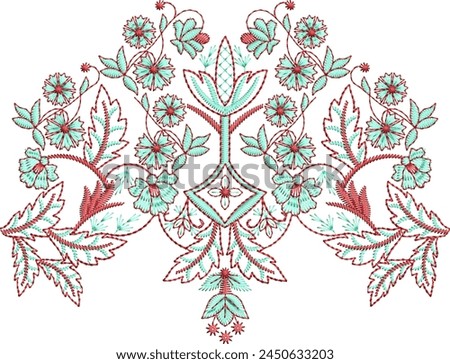 Fantasy flowers in retro, vintage, jacobean embroidery style. Clip art, set of elements for design Vector illustration. Tropical Embroidery Art