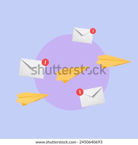 Hand with colored paper plane, sending messages concept