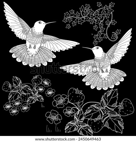 Art therapy coloring page. Coloring book antistress for children and adults. Birds and flowers hand drawn in vintage style . Ideal for those who want to feel more connected to nature.
